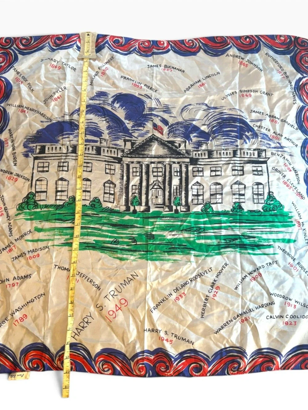 Vintage 1949 Pure Silk Scarf White House US Presidents Americana Novelty 29x29